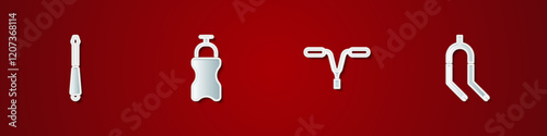 Set Screwdriver, Sport bottle with water, Bicycle handlebar and fork icon. Vector
