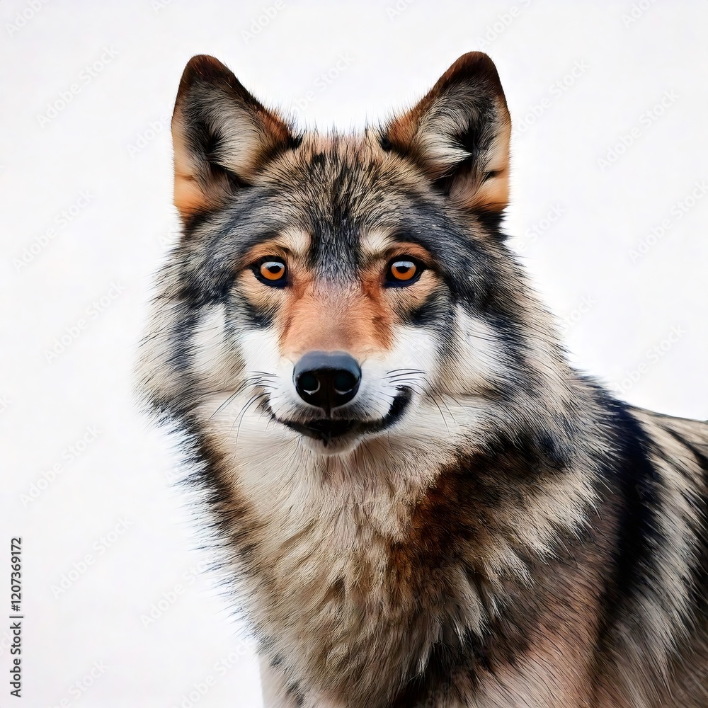 Fototapeta premium Eurasian wolf showing teeth on white background