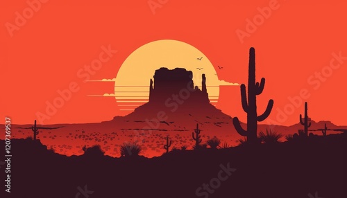 Desert Sunset Silhouette Monument Valley Landscape