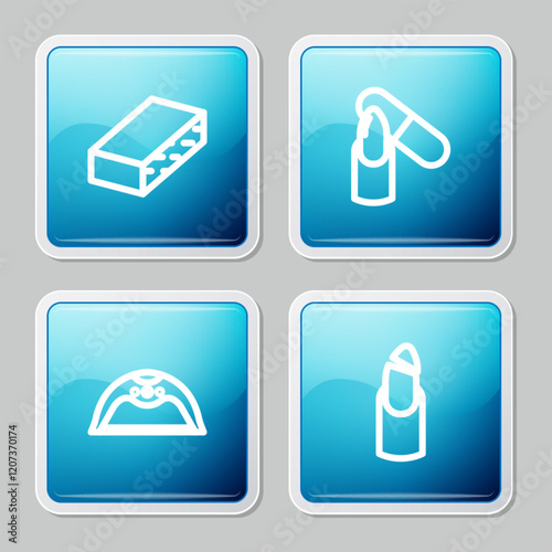 Set line Nail file, , Manicure lamp and Broken nail icon. Vector