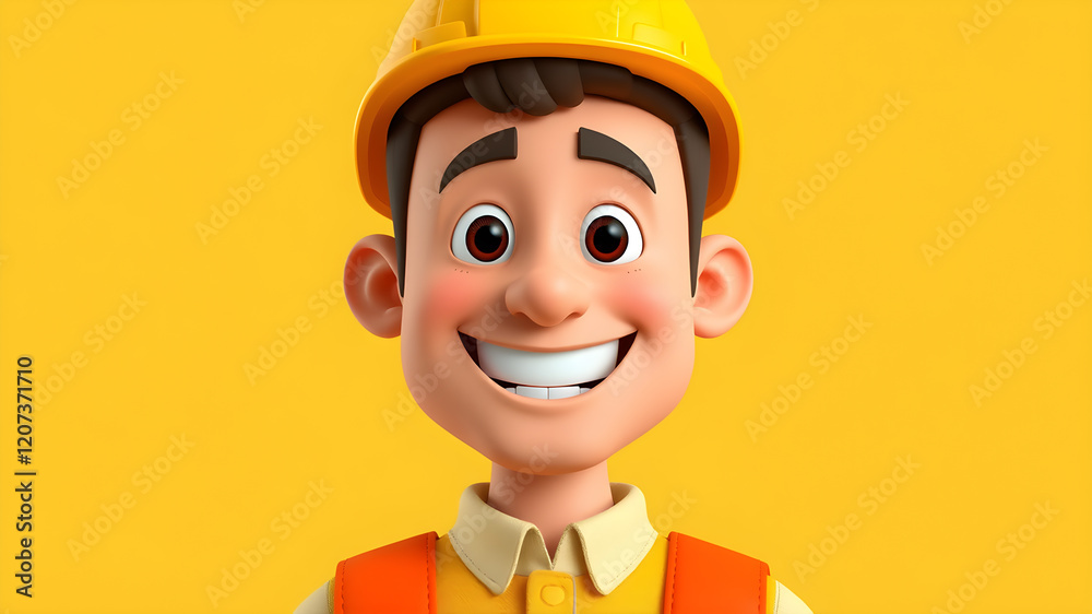 3D illustration of smiling happy constructer. Cartoon close up portrait of standing man on yellow background. 3D Avatar for ui ux. Generative AI 3D illustration of smiling happy constructer. Cartoon close up portrait of standing man on yellow background. 3D Avatar for ui ux. Generative AI