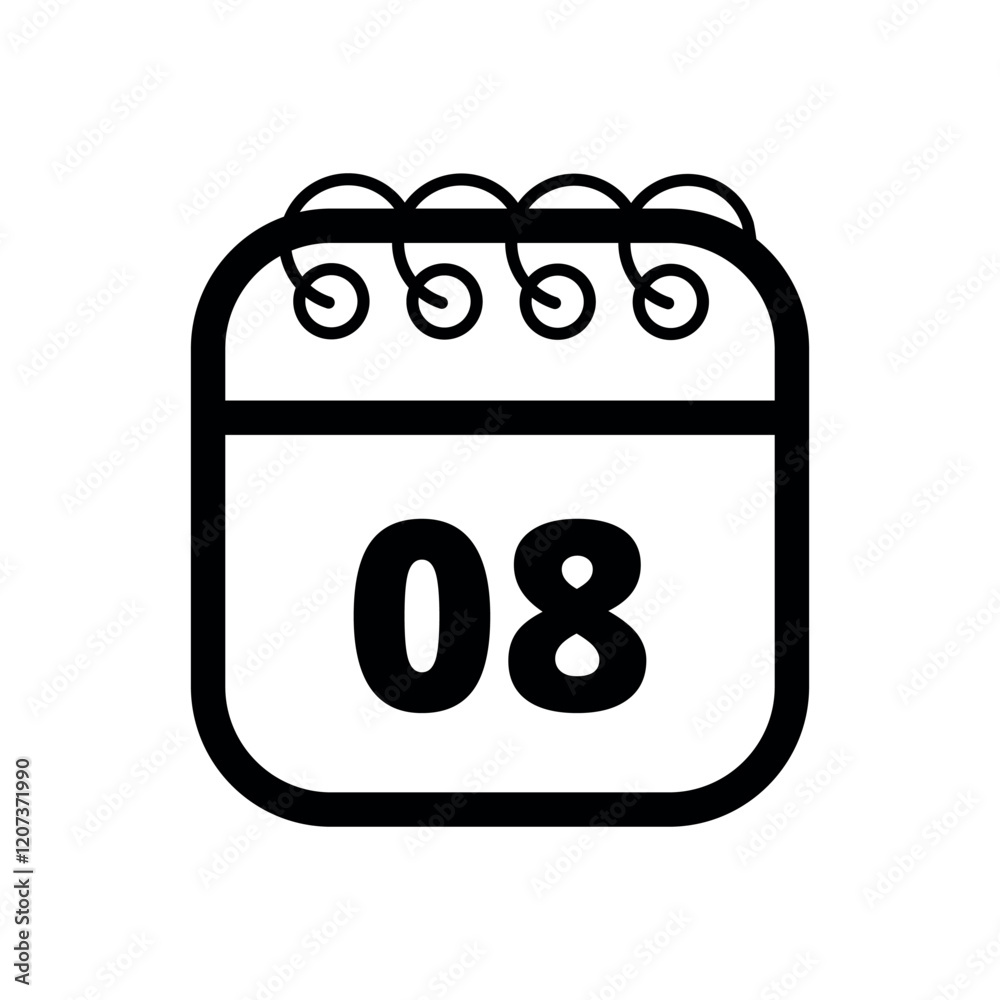 Simple flat calendar icon with specific day marked out isolated on transparent background, day 08. Simple flat calendar icon with specific day marked out isolated on transparent background, day 08.
