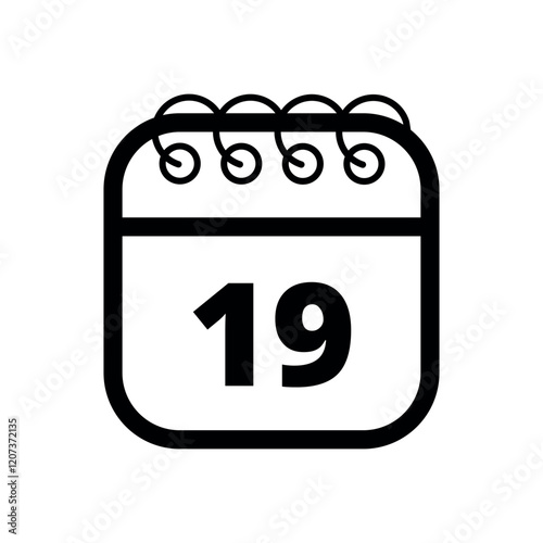 Simple flat calendar icon with specific day marked out isolated on transparent background, day 19.