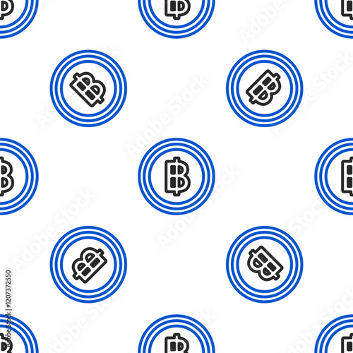 Line Cryptocurrency coin Bitcoin icon isolated seamless pattern on white background. Blockchain technology, bitcoin, digital money market, cryptocoin wallet. Colorful outline concept. Vector