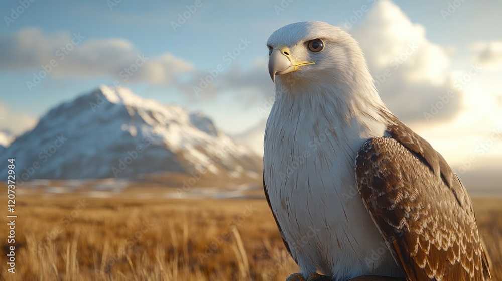 Fototapeta premium Majestic eagle perched in mountain grassland.