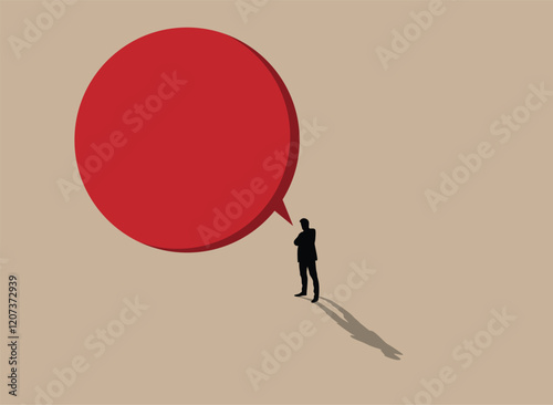 Silhouette of Business Man with Shadow and Speech Bubble. Business concepts and topics vector art