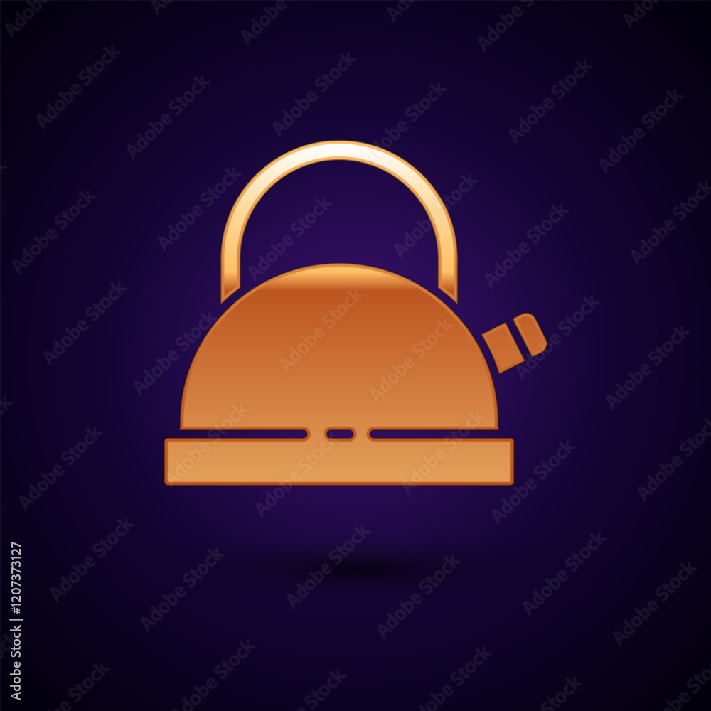 Gold Kettle with handle icon isolated on black background. Teapot icon. Vector Gold Kettle with handle icon isolated on black background. Teapot icon. Vector