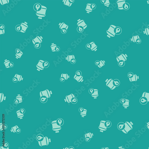 Green Propane gas tank icon isolated seamless pattern on green background. Flammable gas tank icon. Vector