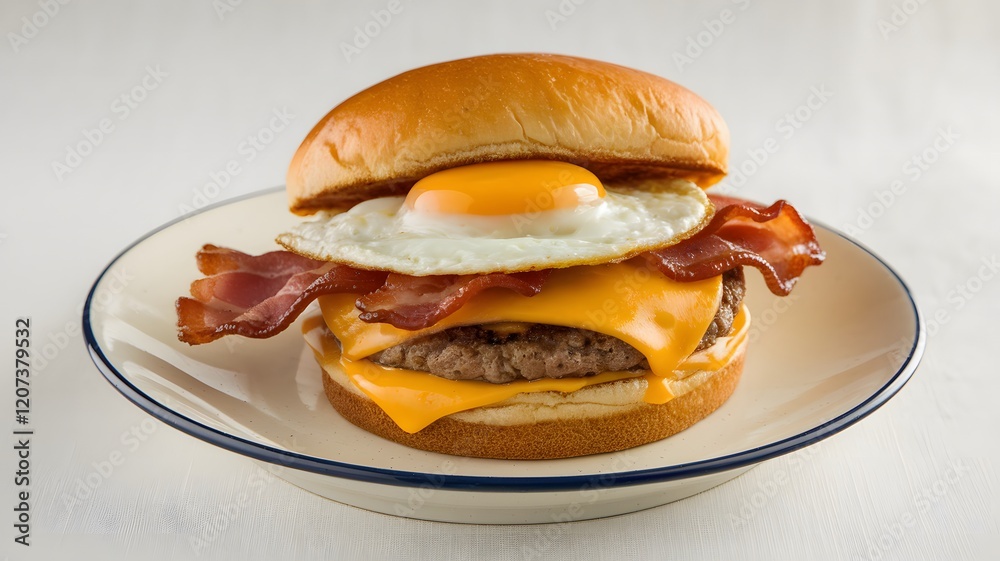 Cheddar Bliss Breakfast Burger with Egg and Bacon Cheddar Bliss Breakfast Burger with Egg and Bacon