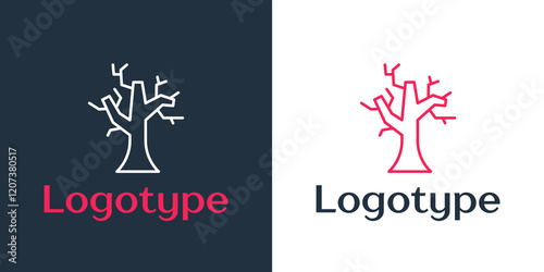 Logotype line Withered tree icon isolated on white background. Bare tree. Dead tree silhouette. Logo design template element. Vector