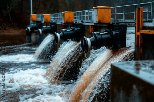 Water Control Valves Discharging Water from Dam
