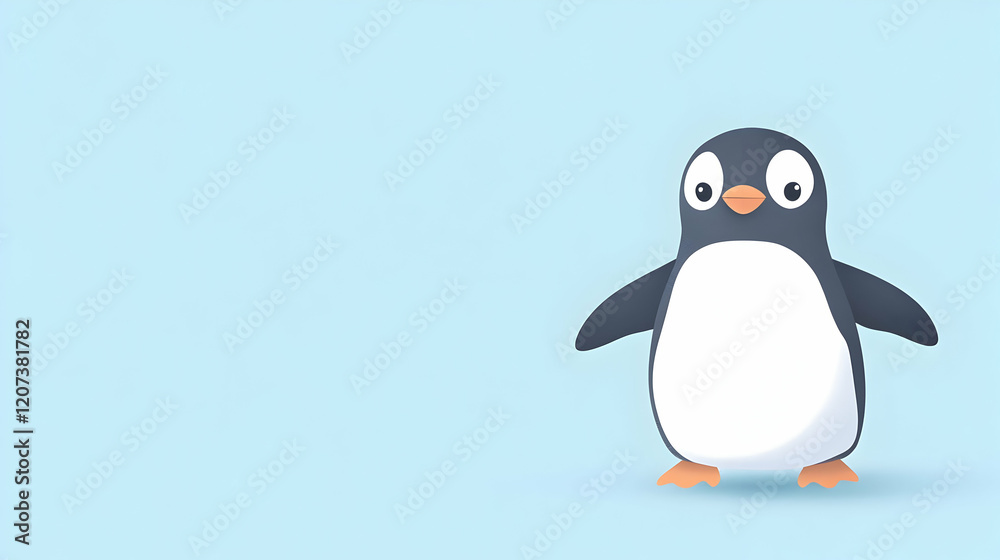 Fototapeta premium Cute Cartoon Penguin Character on Soft Blue Background
