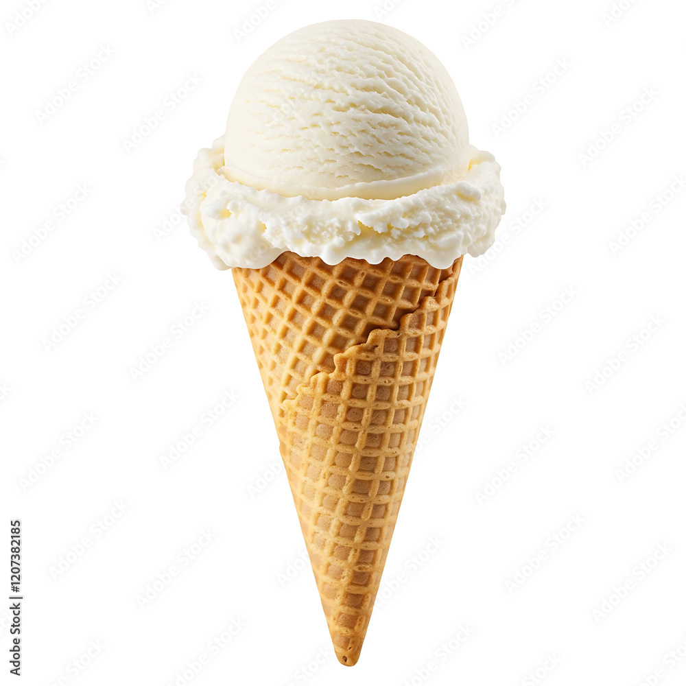 Realistic Waffle Cone with Ice Cream Scoop, Isolated Realistic Waffle Cone with Ice Cream Scoop, Isolated
