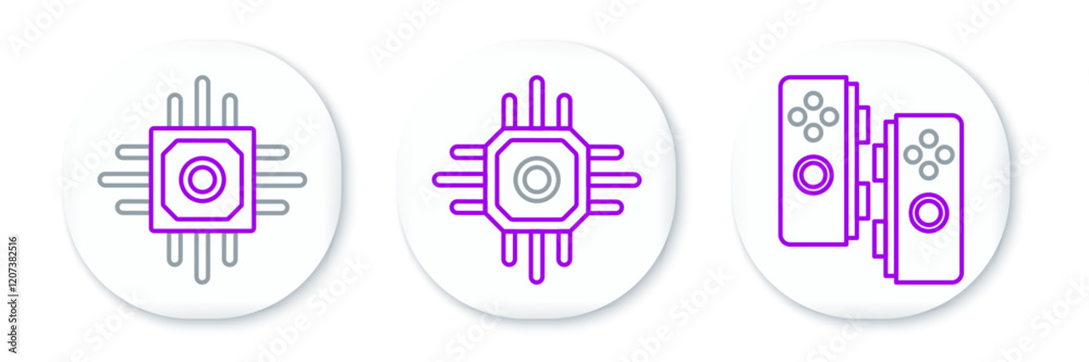 Obraz premium Set line Gamepad, Processor and icon. Vector