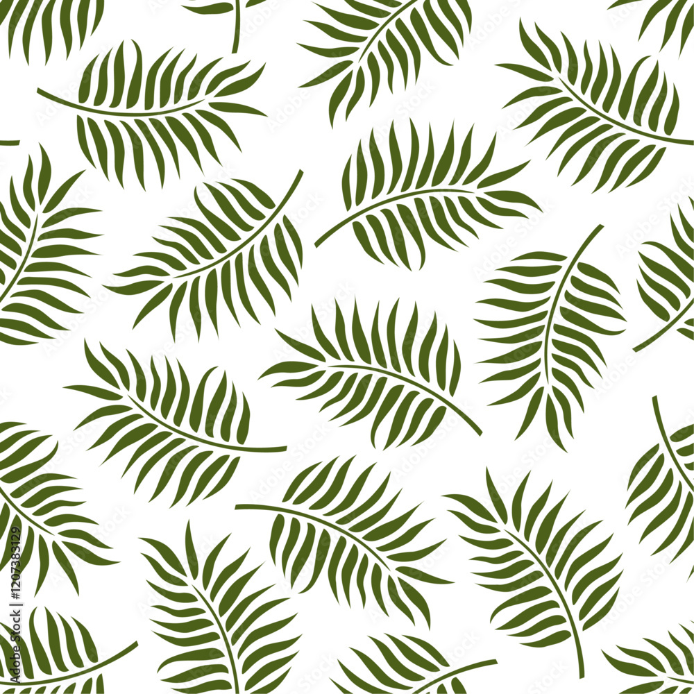 Seamless vector pattern with green palm branches. Tropical leaves ornament. Seamless vector pattern with green palm branches. Tropical leaves ornament.