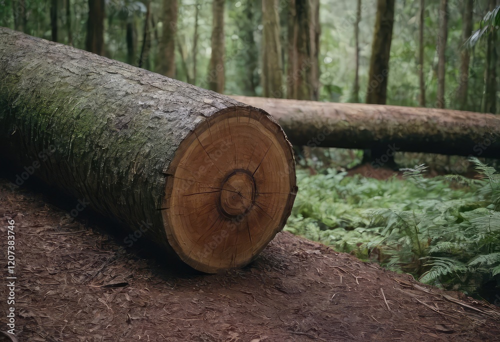A heavy log is lying on the ground in a dense forest A heavy log is lying on the ground in a dense forest