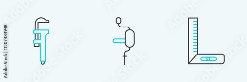 Set line Corner ruler, Calliper caliper and scale and Hand drill icon. Vector