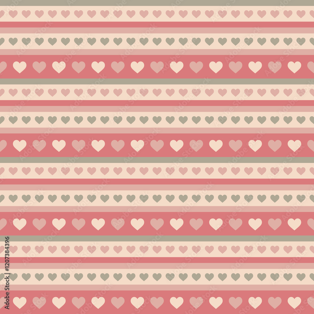 Seamless striped hearts Valentine's Day background pattern repeating design with pink, green + cream hearts on a striped background, suitable for both digital and print projects, 3600x3600 px, 300dpi Seamless striped hearts Valentine's Day background pattern repeating design with pink, green + cream hearts on a striped background, suitable for both digital and print projects, 3600x3600 px, 300dpi