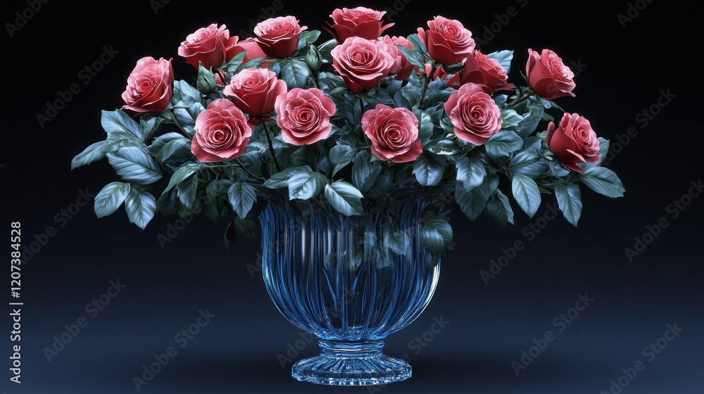 Fototapeta premium Stunning Bouquet of Crimson Roses in a Crystal Vase