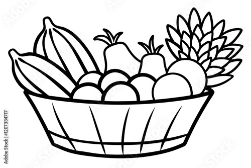 basket vegetables line art vector illustration