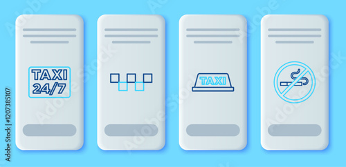 Set line Taxi car roof, Location with taxi and No Smoking icon. Vector