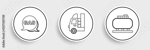 Set line Oil tank storage, Location and gas station and Gas for vehicle icon. Vector