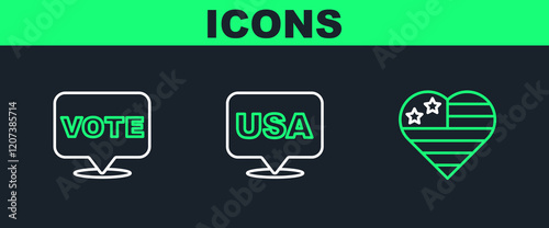 Set line USA Independence day, Vote and icon. Vector