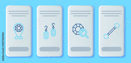 Set line Earrings, Gem stone, Jewelry store and Piercing icon. Vector