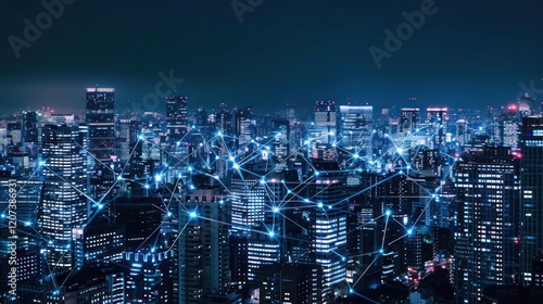 Wallpaper Mural Connected Cityscape at Night Torontodigital.ca