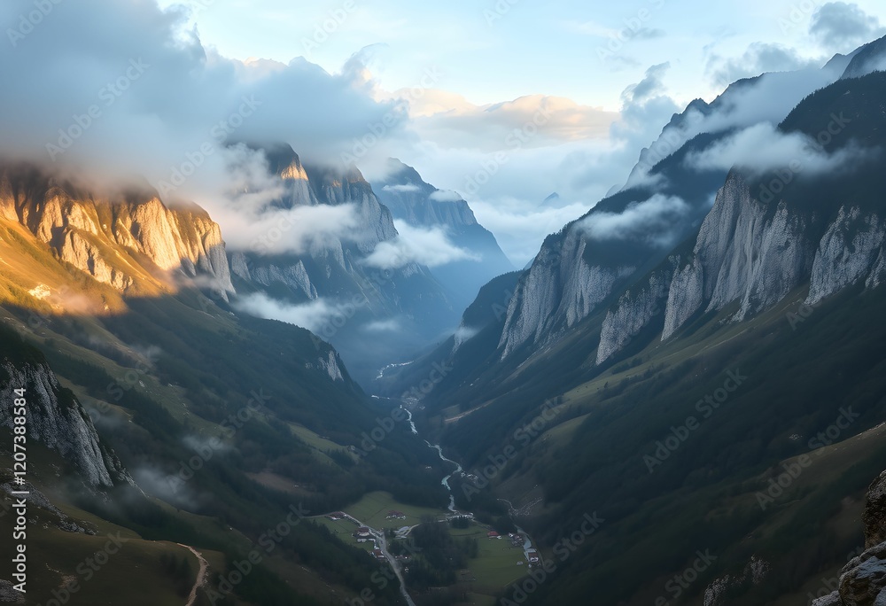 Obraz premium Majestic Mountain Valley at Sunrise