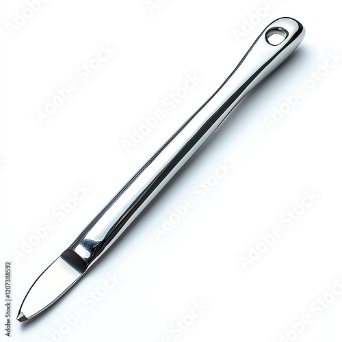 A shiny metal tool with a flat end, commonly used for various tasks, including from crafting to woodworking. photo