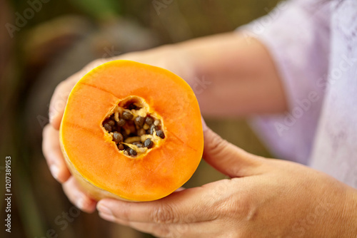 Cropped hand holding ripe papaya