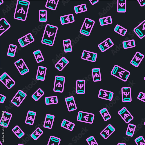 Line Online psychological counseling distance icon isolated seamless pattern on black background. Psychotherapy, psychological help, psychiatrist online consulting. Vector