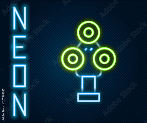 Glowing neon line 3D scanner icon isolated on black background. Colorful outline concept. Vector