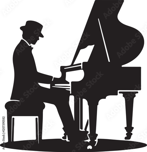 Piano silhouette vector art illustration. Piano vector icon.