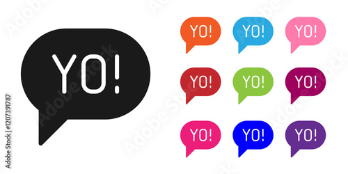 Black Yo slang lettering icon isolated on white background. Greeting words. Set icons colorful. Vector