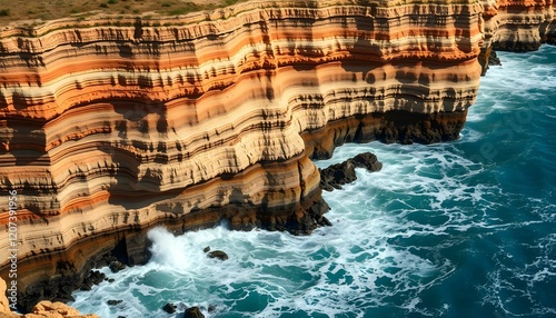 Coastal Cliffs with Layered Sedimentary Rock Formations