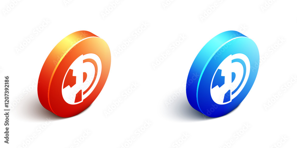Obraz premium Isometric Earth core structure crust icon isolated on white background. Orange and blue circle button. Vector