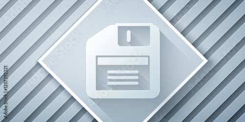 Paper cut Floppy disk for computer data storage icon isolated on grey background. Diskette sign. Paper art style. Vector