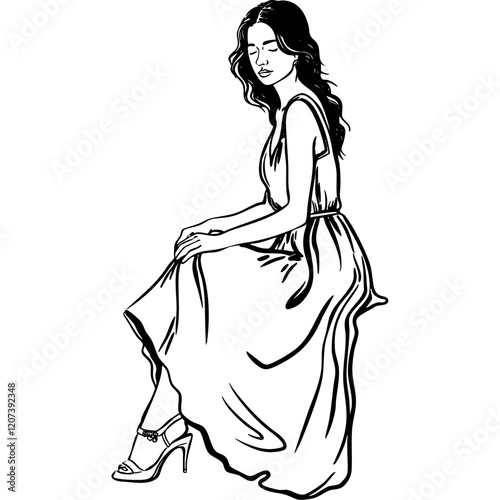 Sitting Girl in a Flowing Dress