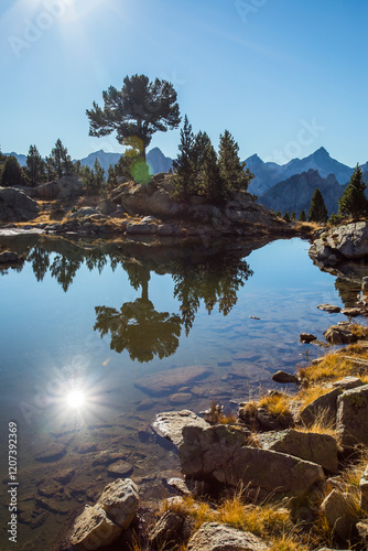 Autumn landscape in Aiguestortes and Sant Maurici National Park, Spain photo