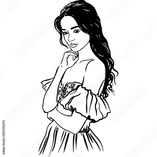 Romantic Girl in an Off-Shoulder Dress