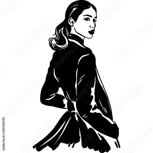 Elegant Girl in a Black Coat
