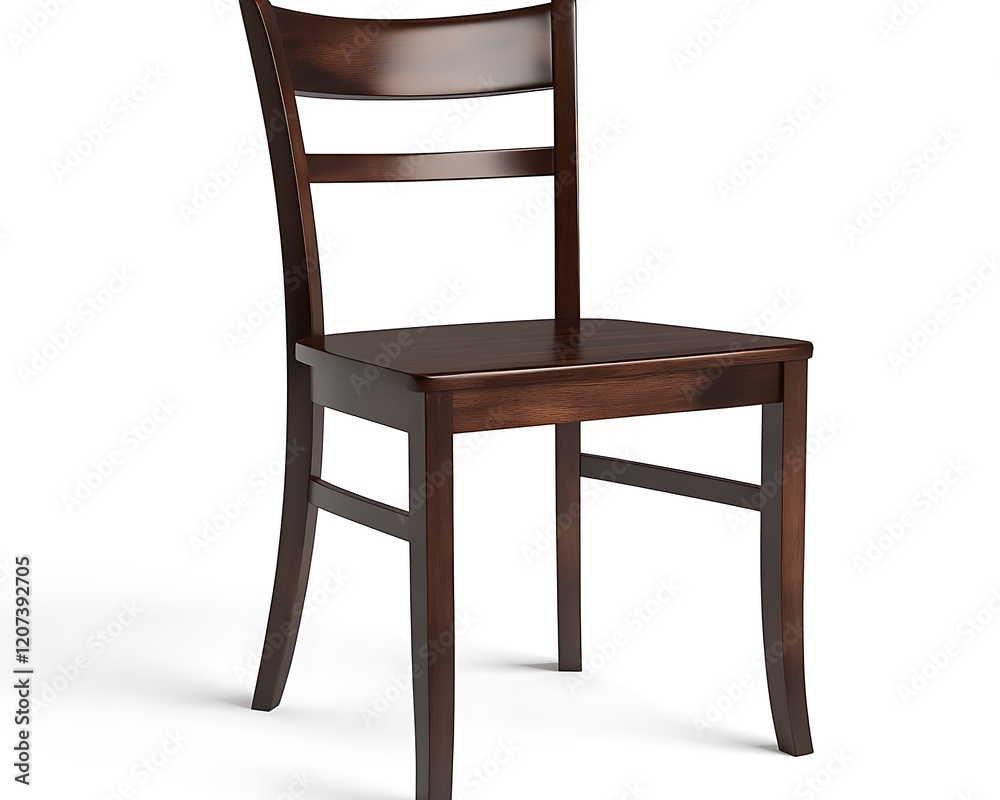 Classic wooden chair with dark wood finish and simple design, white background Classic wooden chair with dark wood finish and simple design, white background