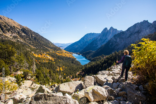 Autumn landscape in Aiguestortes and Sant Maurici National Park, Spain photo