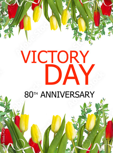 V-E Day 80th Anniversary 8 May logo, greeting card or web banner. Victory in Europe Day banner or poster