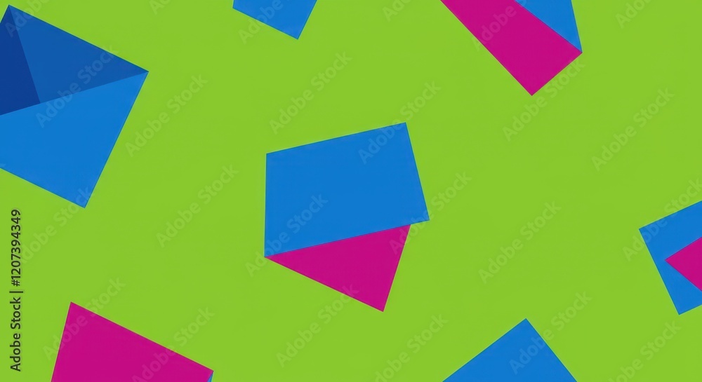 Colorful geometric pattern with blue and pink shapes on green background Colorful geometric pattern with blue and pink shapes on green background