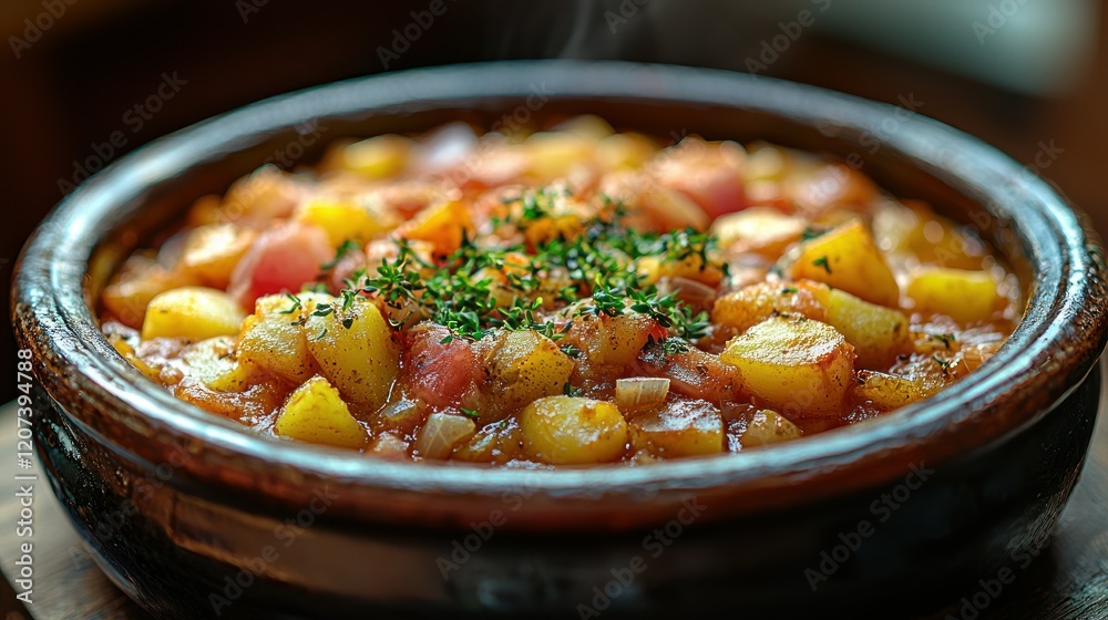 Savory Potato Stew in Earthenware Bowl: A Culinary Delight Savory Potato Stew in Earthenware Bowl: A Culinary Delight