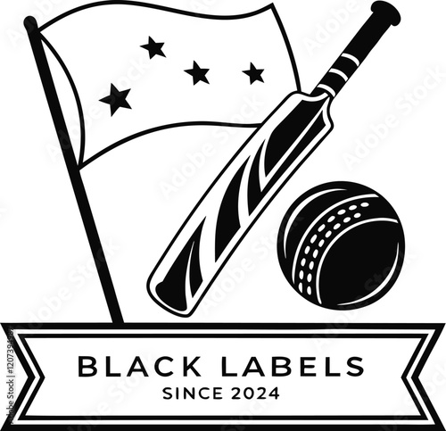 A cricket themed logo with a illustration