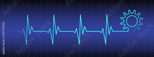 Editable heart rhythm illustration with lightbulb on blue medical monitor background, heartbeat vector to use for healthcare, business, healthy lifestyle, medicine, ekg concept illustration projects. 